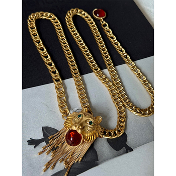 Lanț talie cu ciucuri și motiv leu, metal, stil lux (metal, stil lux, închidere cu un singur delim, toamnă 2025)