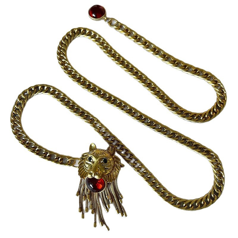 Lanț talie cu ciucuri și motiv leu, metal, stil lux (metal, stil lux, închidere cu un singur delim, toamnă 2025)