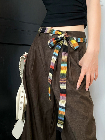 Kötött deréköv csíkos sál-stílusú kiegészítő, uniszex felnőtteknek, szövött anyag, tavasz 2025