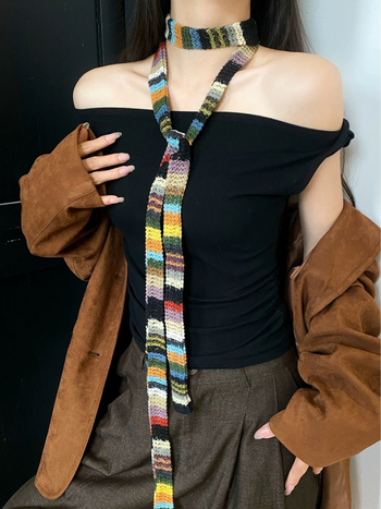 Kötött deréköv csíkos sál-stílusú kiegészítő, uniszex felnőtteknek, szövött anyag, tavasz 2025