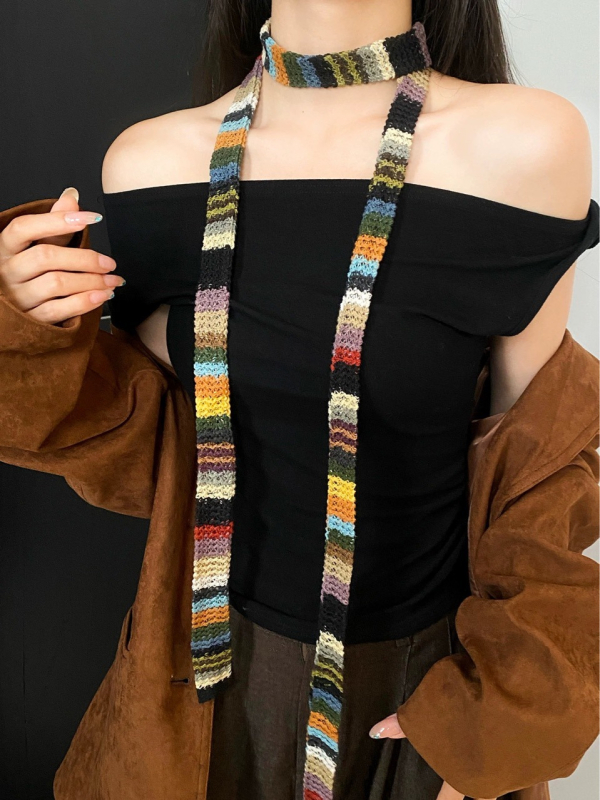 Kötött deréköv csíkos sál-stílusú kiegészítő, uniszex felnőtteknek, szövött anyag, tavasz 2025