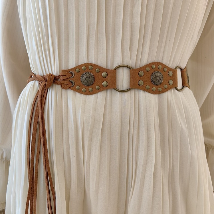 Curea boemă Y2K pentru femei, din piele PU cu mărgele, cataramă din aliaj, închidere cu știft, lățime peste 4 cm