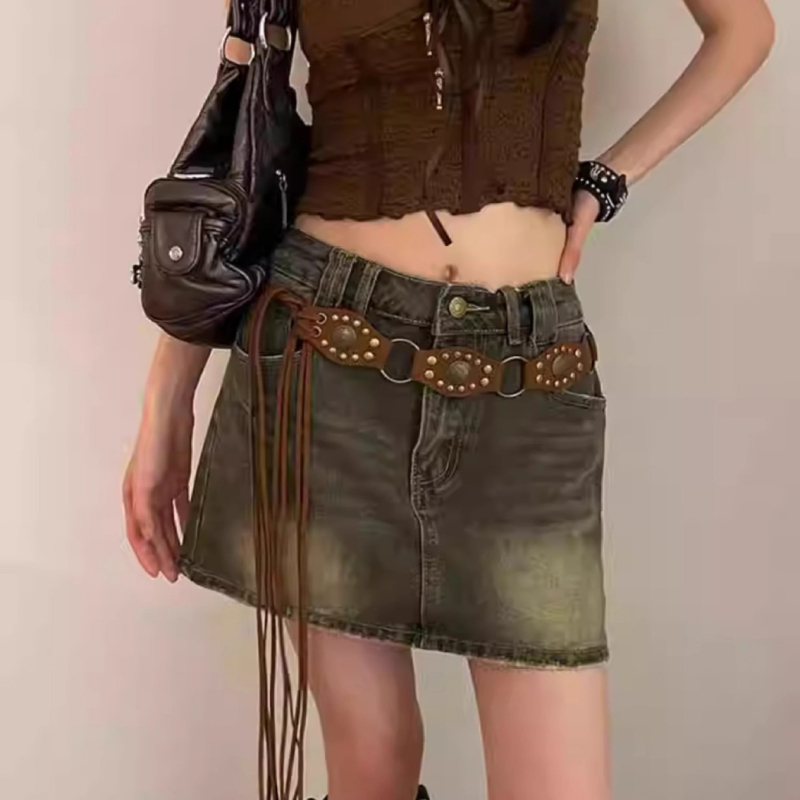 Curea boemă Y2K pentru femei, din piele PU cu mărgele, cataramă din aliaj, închidere cu știft, lățime peste 4 cm