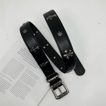 Ζώνη PU δέρματος με αγκράβα από κράμα και κούμπωμα με ακίδα, vintage διακόσμηση denim, Καλοκαίρι 2024