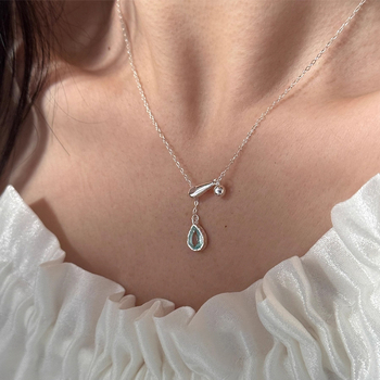 Colier Miesika S925 din argint cu pandantiv în formă de picătură de apă și piatră prețioasă, inlay cu diamant, lanț încrucișat, design luxos discret