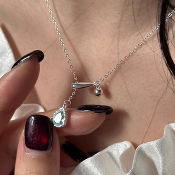 Colier Miesika S925 din argint cu pandantiv în formă de picătură de apă și piatră prețioasă, inlay cu diamant, lanț încrucișat, design luxos discret