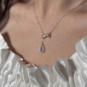 Colier Miesika S925 din argint cu pandantiv în formă de picătură de apă și piatră prețioasă, inlay cu diamant, lanț încrucișat, design luxos discret