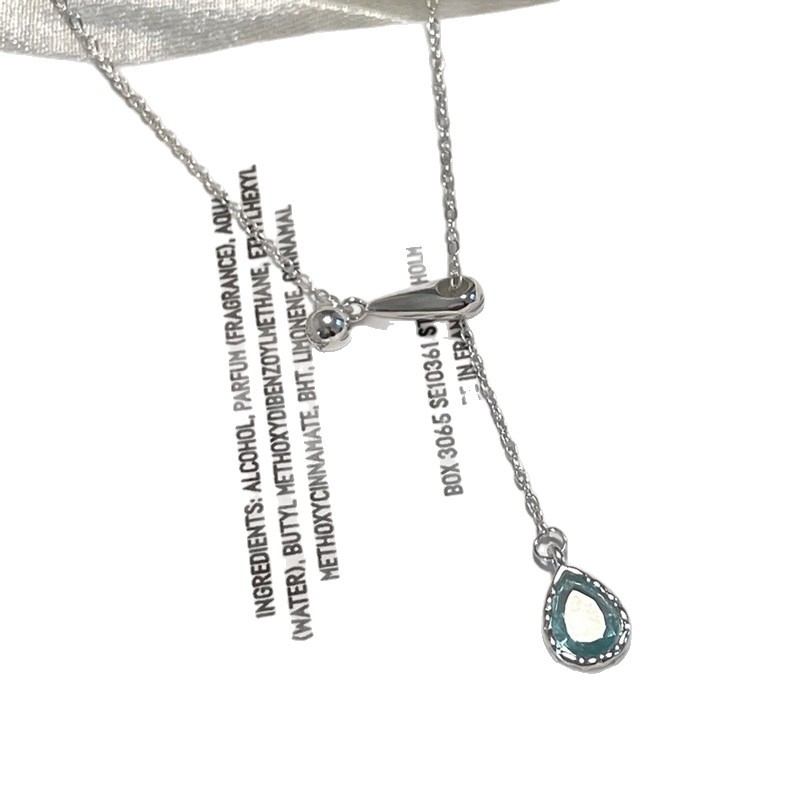 Colier Miesika S925 din argint cu pandantiv în formă de picătură de apă și piatră prețioasă, inlay cu diamant, lanț încrucișat, design luxos discret