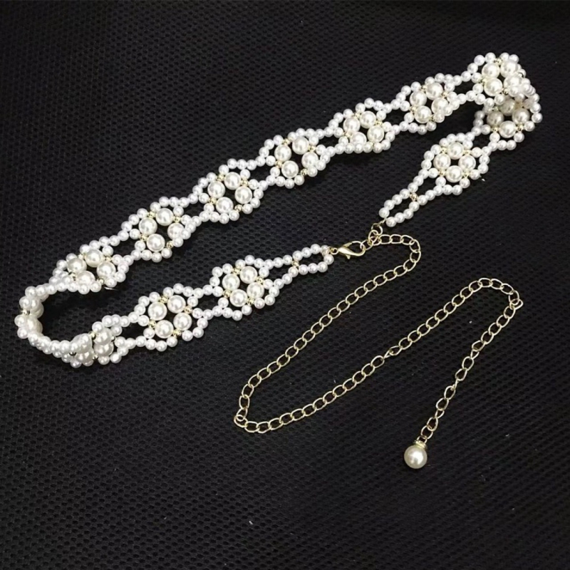 Αλυσίδα μέσης με μαργαριτάρια για φορέματα, κορεάτικος κομψός σχεδιασμός, συνθετικό δέρμα, μήκος 120 εκ