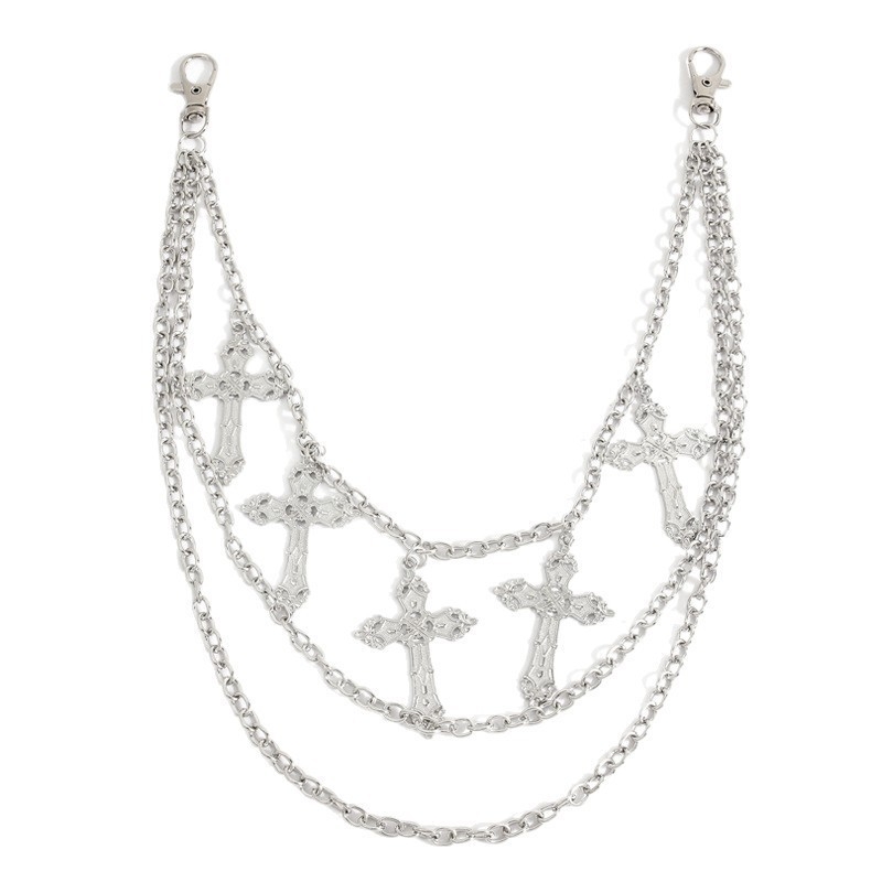 Μεταλλική ζώνη μέσης με σταυρό - Unisex, Πολυεπίπεδη πανκ αξεσουάρ, Πλάτος 2 εκ, Κυκλοφόρησε άνοιξη 2025