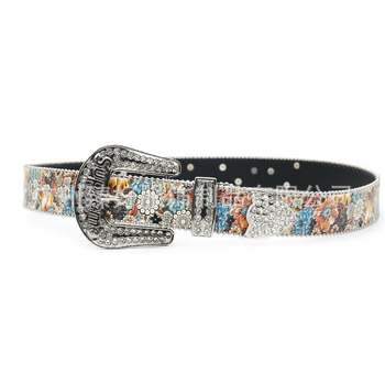 Ζώνη με στρας και εκτύπωση με γράμματα - PU δέρμα, πανκ στυλ, αγκράφα από κράμα, κλείσιμο με καρφί, πλάτος 2-4 εκ