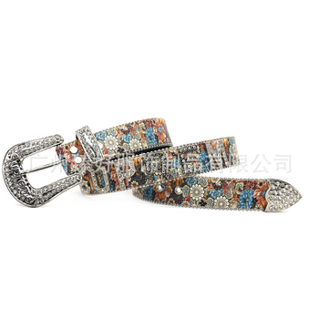 Ζώνη με στρας και εκτύπωση με γράμματα - PU δέρμα, πανκ στυλ, αγκράφα από κράμα, κλείσιμο με καρφί, πλάτος 2-4 εκ