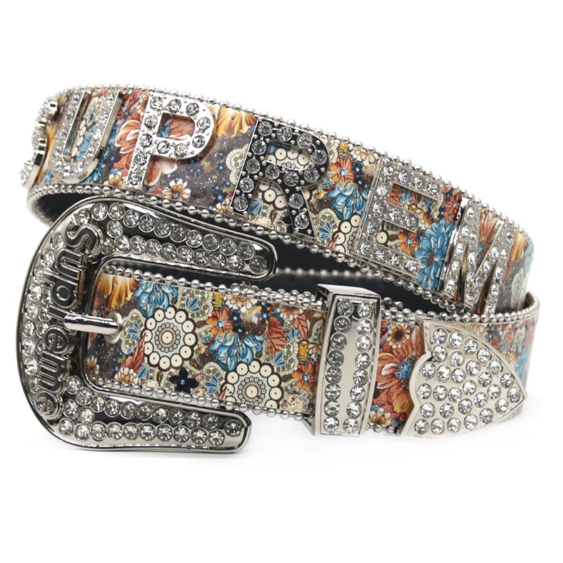 Ζώνη με στρας και εκτύπωση με γράμματα - PU δέρμα, πανκ στυλ, αγκράφα από κράμα, κλείσιμο με καρφί, πλάτος 2-4 εκ