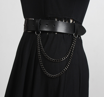 Γυναικεία ζώνη-αλυσσόζώνη με μεταλλικά στοιχεία, ρετρό-μοντέρνο ύφος (Υλικό: Αυθεντικό δέρμα; Κατασκευή: Διπλού στρώματος δέρμα αγελάδας; Τύπος ζώνης: Αλυσίδα)