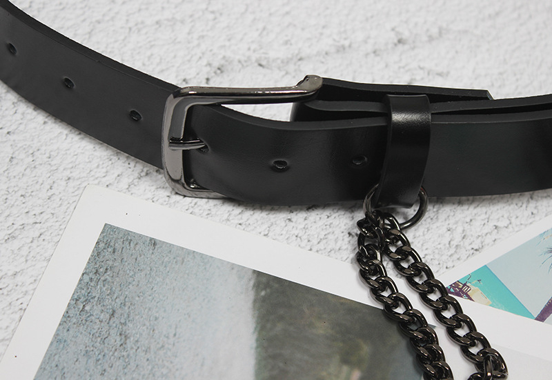 Γυναικεία ζώνη-αλυσσόζώνη με μεταλλικά στοιχεία, ρετρό-μοντέρνο ύφος (Υλικό: Αυθεντικό δέρμα; Κατασκευή: Διπλού στρώματος δέρμα αγελάδας; Τύπος ζώνης: Αλυσίδα)