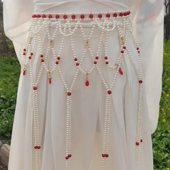 Αλυσίδα μέσης με μακριά φούντες και μαργαριτάρια, πλαστικό υλικό, διπλός δακτύλιος, 60–80 εκ, κομψή, προσαρμόσιμη