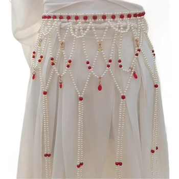 Αλυσίδα μέσης με μακριά φούντες και μαργαριτάρια, πλαστικό υλικό, διπλός δακτύλιος, 60–80 εκ, κομψή, προσαρμόσιμη