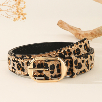 Curea de damă cu imprimeu leopard și ținte gheară – PU piele, cataramă din aliaj, închidere cu știft, lățime 2–4 cm, placare electrolitică