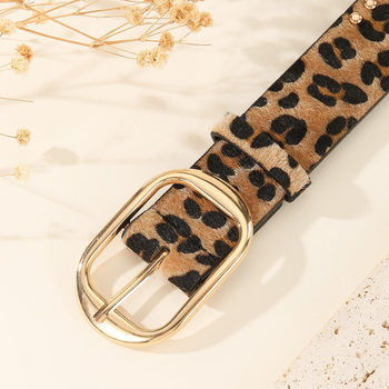 Curea de damă cu imprimeu leopard și ținte gheară – PU piele, cataramă din aliaj, închidere cu știft, lățime 2–4 cm, placare electrolitică