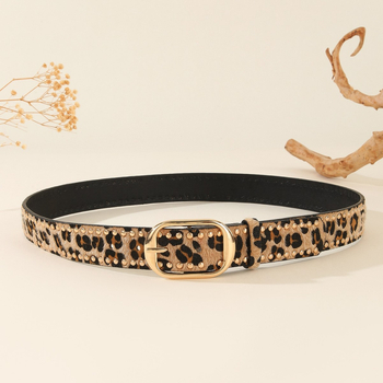 Curea de damă cu imprimeu leopard și ținte gheară – PU piele, cataramă din aliaj, închidere cu știft, lățime 2–4 cm, placare electrolitică