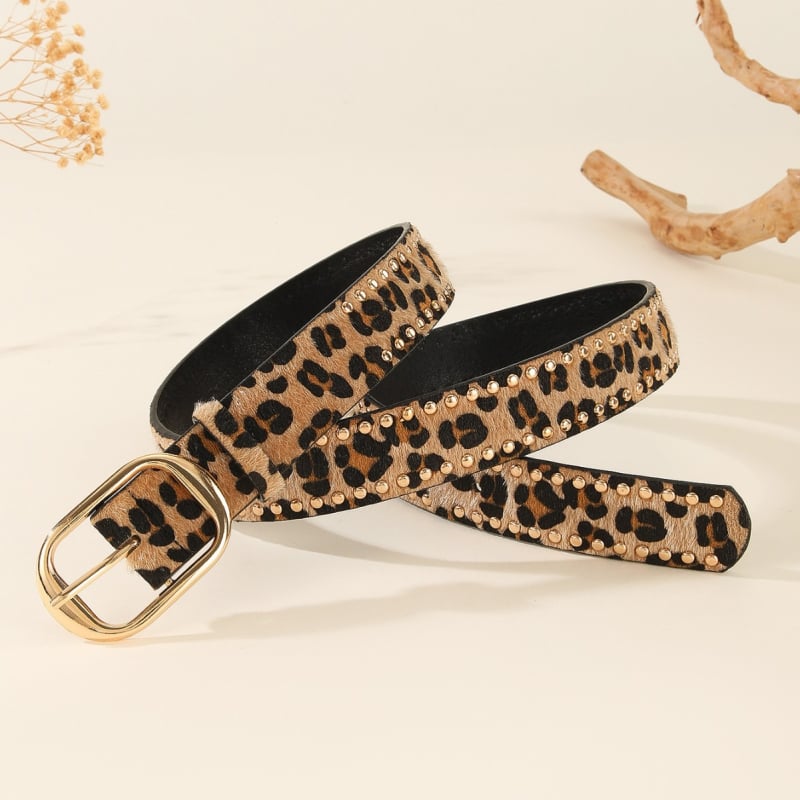 Curea de damă cu imprimeu leopard și ținte gheară – PU piele, cataramă din aliaj, închidere cu știft, lățime 2–4 cm, placare electrolitică