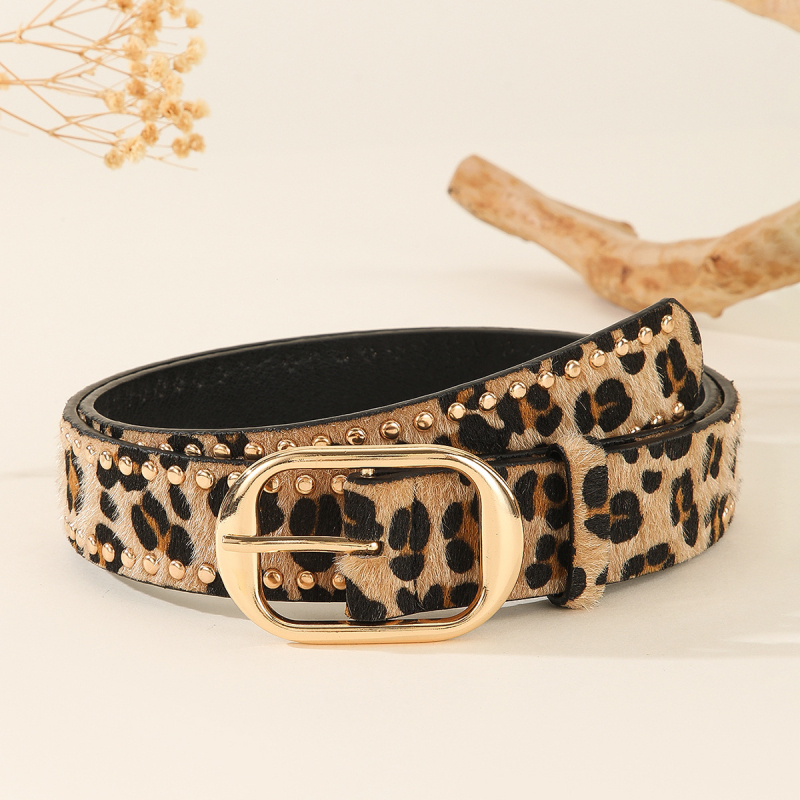 Curea de damă cu imprimeu leopard și ținte gheară – PU piele, cataramă din aliaj, închidere cu știft, lățime 2–4 cm, placare electrolitică
