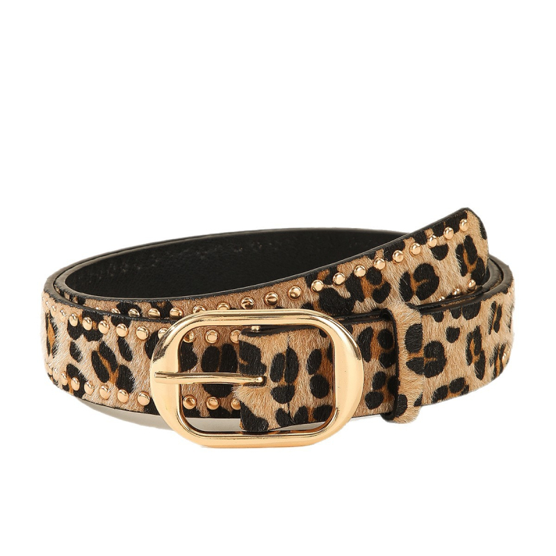 Curea de damă cu imprimeu leopard și ținte gheară – PU piele, cataramă din aliaj, închidere cu știft, lățime 2–4 cm, placare electrolitică