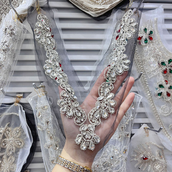 Dantelă din rayon, lucrată manual, cu mărgele și paiete, aplicație florală pentru haine de femei, rochii de mireasă, DIY