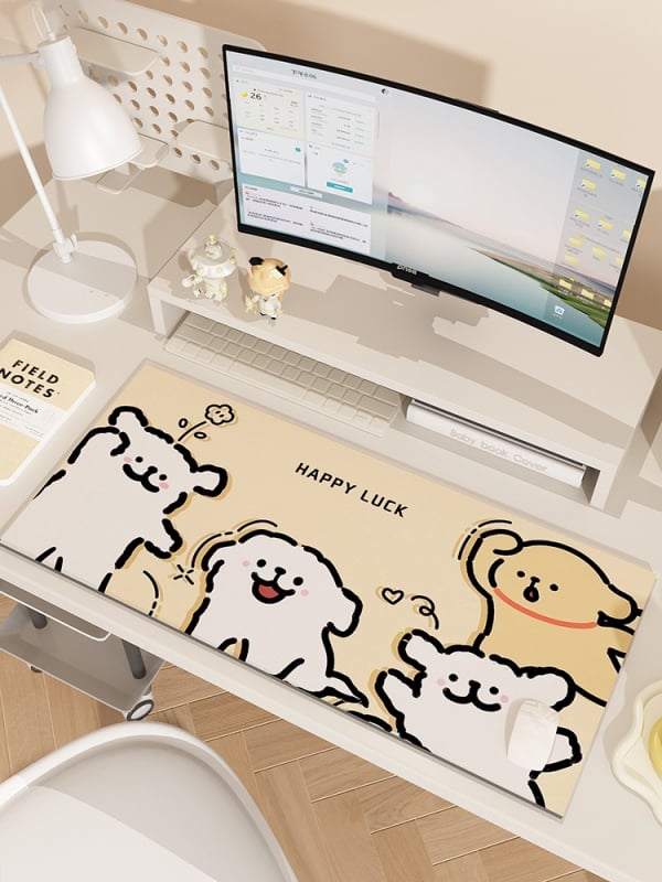 Covoraș de birou cu cățeluș desen animat, anti-derapant, piele, transfer termic