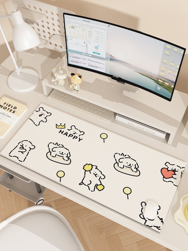 Covoraș de birou cu cățeluș desen animat, anti-derapant, piele, transfer termic