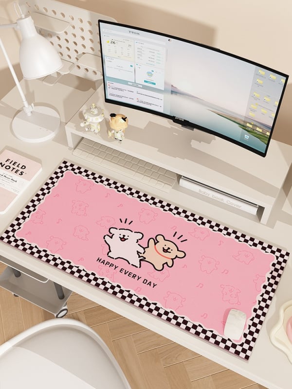 Covoraș de birou cu cățeluș desen animat, anti-derapant, piele, transfer termic