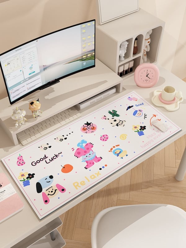 Covoraș de birou cu cățeluș desen animat, anti-derapant, piele, transfer termic