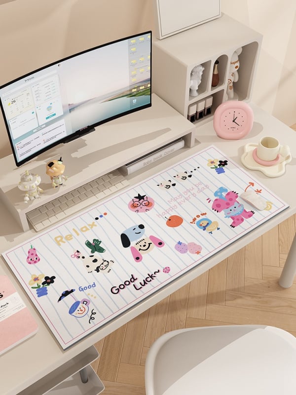 Covoraș de birou cu cățeluș desen animat, anti-derapant, piele, transfer termic