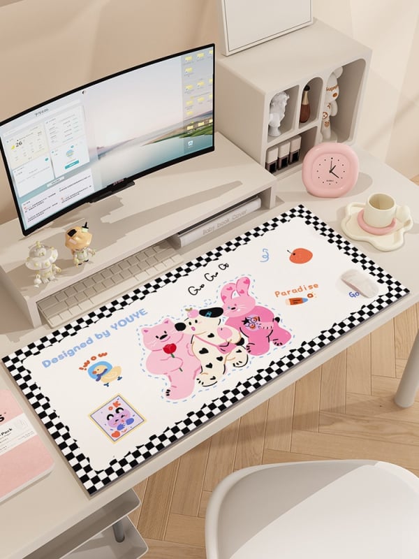 Covoraș de birou cu cățeluș desen animat, anti-derapant, piele, transfer termic