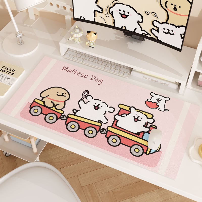 Covoraș de birou cu cățeluș desen animat, anti-derapant, piele, transfer termic