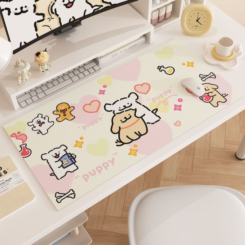 Covoraș de birou cu cățeluș desen animat, anti-derapant, piele, transfer termic