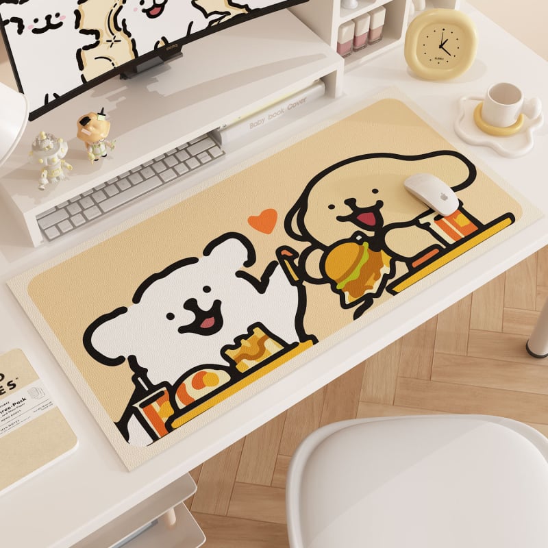 Covoraș de birou cu cățeluș desen animat, anti-derapant, piele, transfer termic