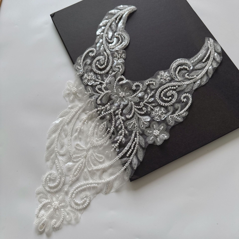 Floare corsaj 3D cu margine dantelată – mărgele din sticlă, rayon și plasă, patch pentru îmbrăcăminte ZH202