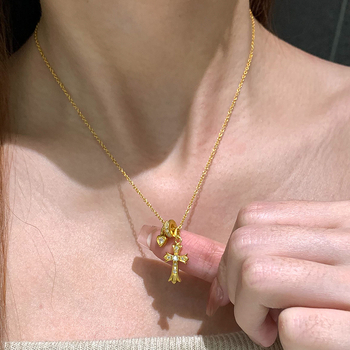 Κολιέ με γεωμετρικό σχέδιο και μοτίβο σταυρού-καρδιάς, φιλικός προς το περιβάλλον χαλκός, ηλεκτροεπάλειψη, κρεμαστό από κράμα, απλή αλυσίδα