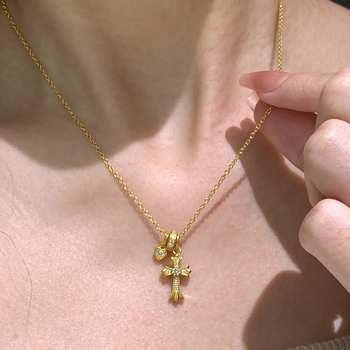 Κολιέ με γεωμετρικό σχέδιο και μοτίβο σταυρού-καρδιάς, φιλικός προς το περιβάλλον χαλκός, ηλεκτροεπάλειψη, κρεμαστό από κράμα, απλή αλυσίδα