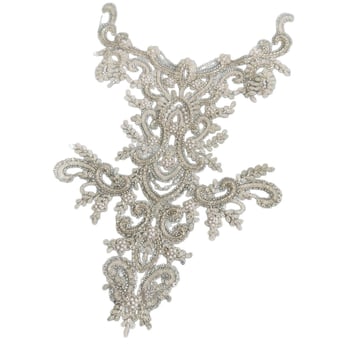 Floare guler cu mărgele din sticlă | Mărgele din sticlă, rayon și plasă | Pentru rochii de mireasă