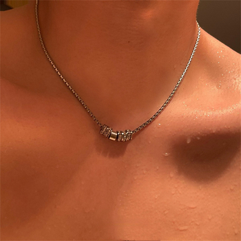 Unisex κολιέ από τιτάνιο ατσάλι με γεωμετρικό κυκλικό κρεμαστό, αλυσίδα με σφαιρίδια, ηλεκτροπλατιωμένη επίστρωση, κρεμαστό από χαλκό