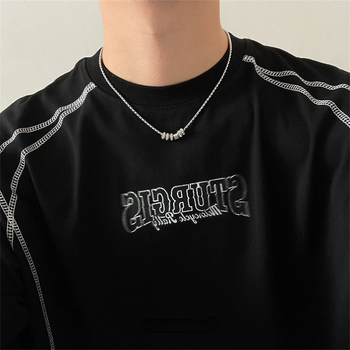 Unisex κολιέ από τιτάνιο ατσάλι με γεωμετρικό κυκλικό κρεμαστό, αλυσίδα με σφαιρίδια, ηλεκτροπλατιωμένη επίστρωση, κρεμαστό από χαλκό