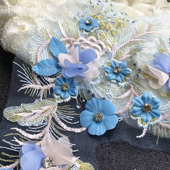 3D hímzett virágos gallér applikáció DIY ruházathoz | poliészter filamentum | Apricot Accessories