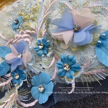 3D hímzett virágos gallér applikáció DIY ruházathoz | poliészter filamentum | Apricot Accessories