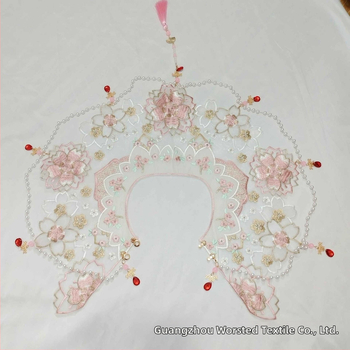 Hímzett zsinór díszítéssel és gyöngyökkel, virág motívum, poliészter fonalból, kínai stílusú ruhákhoz és gyermekruhákhoz