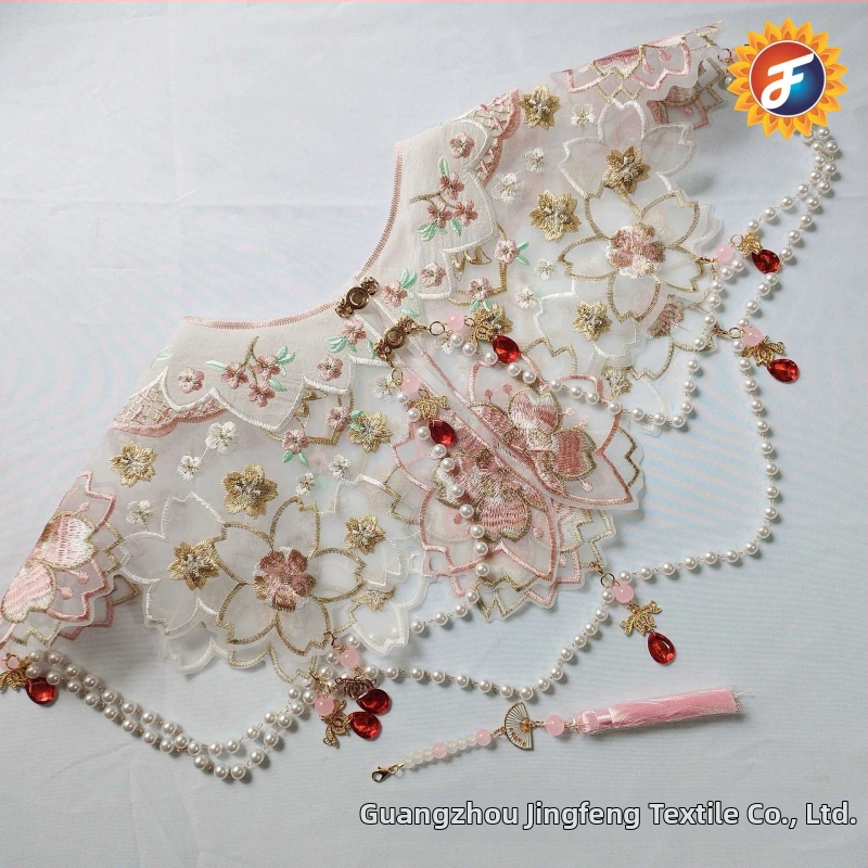 Hímzett zsinór díszítéssel és gyöngyökkel, virág motívum, poliészter fonalból, kínai stílusú ruhákhoz és gyermekruhákhoz