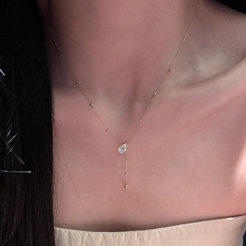Κολιέ από χαλκό με κρεμαστό σχήματος σταγόνας νερού σε αλυσίδα κλειδιού – γεωμετρικός σχεδιασμός, ηλεκτροπλατινωμένος, μήκος 21–50 εκ, βάρος 10 g, για γυναίκες