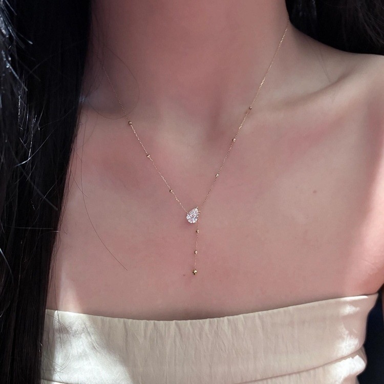 Κολιέ από χαλκό με κρεμαστό σχήματος σταγόνας νερού σε αλυσίδα κλειδιού – γεωμετρικός σχεδιασμός, ηλεκτροπλατινωμένος, μήκος 21–50 εκ, βάρος 10 g, για γυναίκες