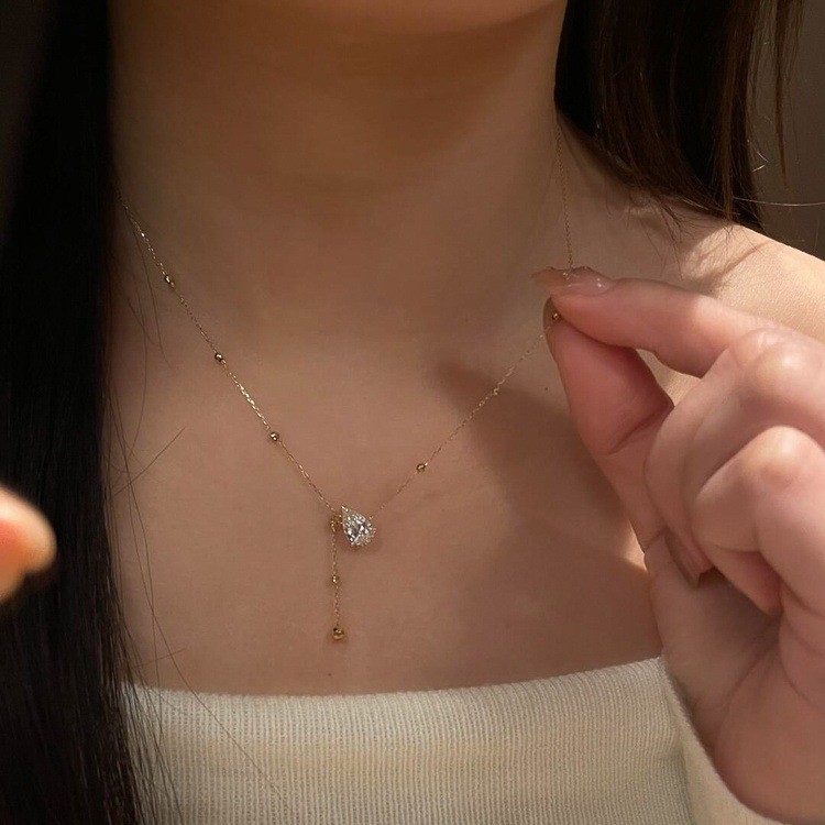 Κολιέ από χαλκό με κρεμαστό σχήματος σταγόνας νερού σε αλυσίδα κλειδιού – γεωμετρικός σχεδιασμός, ηλεκτροπλατινωμένος, μήκος 21–50 εκ, βάρος 10 g, για γυναίκες